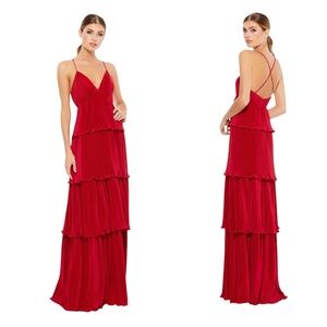 Ieena for Mac Duggal Red Spaghetti Strap Ruffle Layered Maxi Dress Size 6